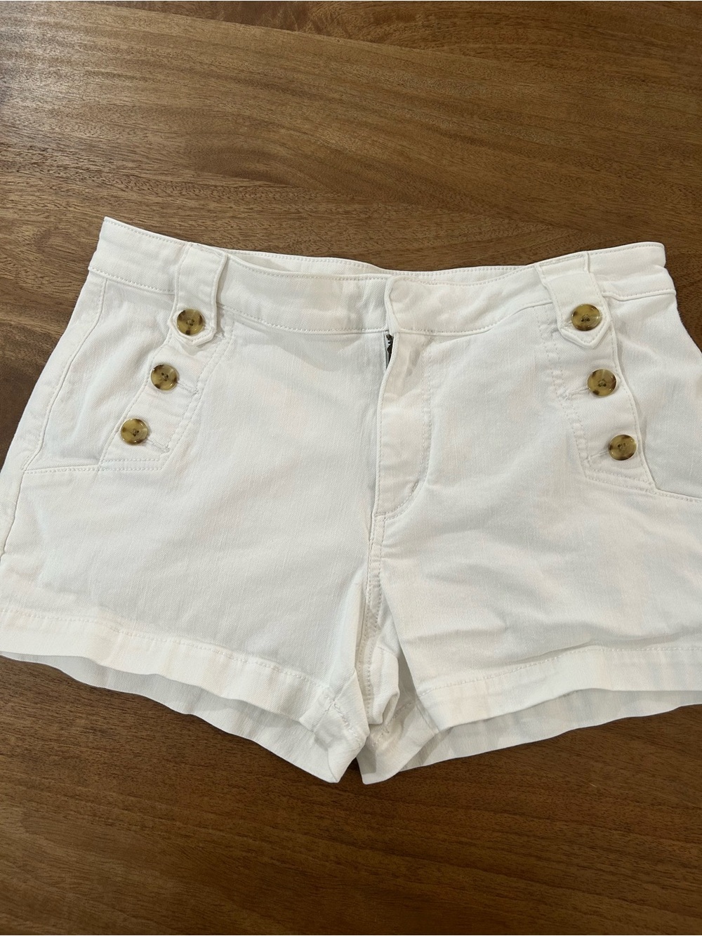 LOFT White High-Rise Button-Accent Shorts